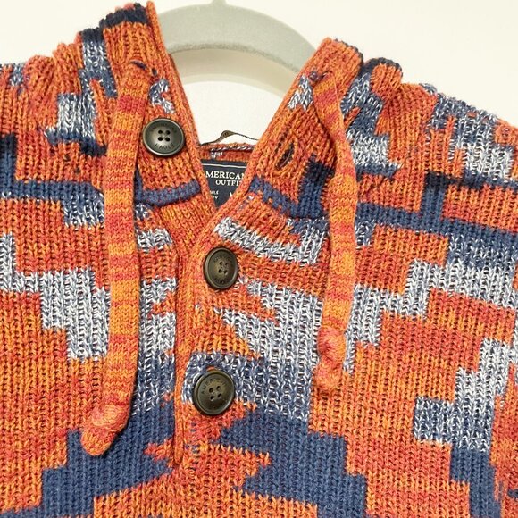 Men’s AE Aztec Southwestern Knit Hoodie | Boho Seriously Soft Pullover Sweater S - Picture 3 of 11